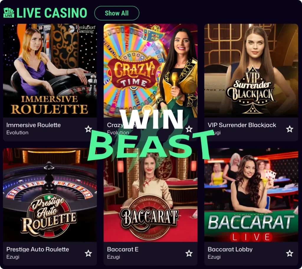 winbeast online casino games with live dealers